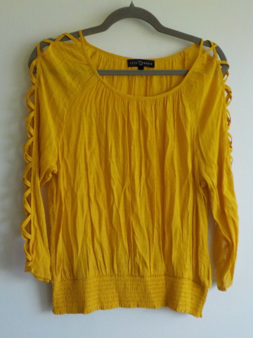 Fred David Blouse - Medium - Yellow Orange Smocked Waist Gauzy (2335)